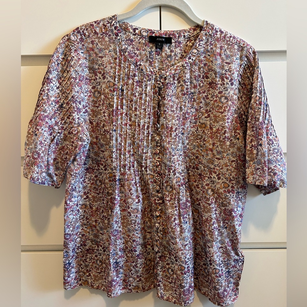 J. Crew Silk cotton voile pintuck top in blooming floral